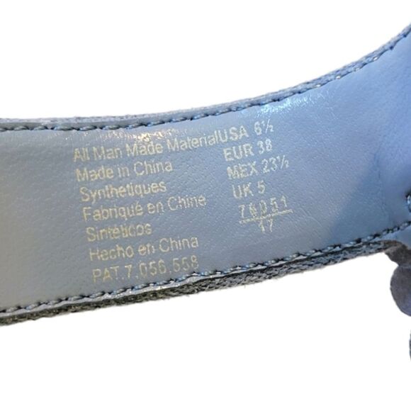 Dexter Lotus Blue Floral T-Strap  Slingback Wedge Sandal Size 6.5 - Picture 9 of 9